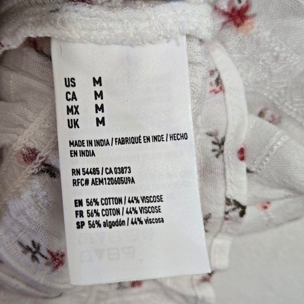 American Eagle Floral Puff Sleeve Smocked Crop Top White Red Womens Medium M - Picture 4 of 6